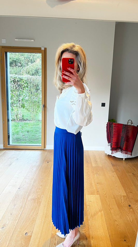 Jupe Giulia mi-longue plissée crêpée - Bleu Roi