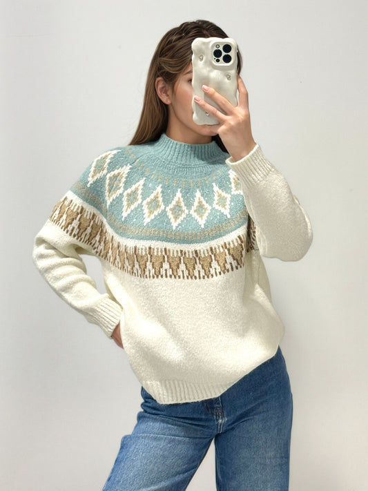 Pull Jacquard - Bleu